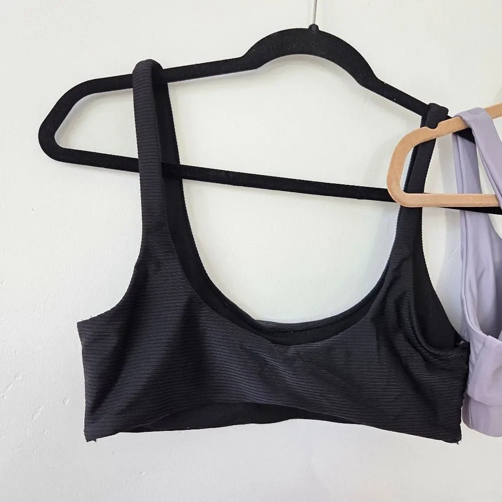Set Of 2 Bikini Tops Swim Top Black Ribbed Lavender Purple Volleyball Beach M